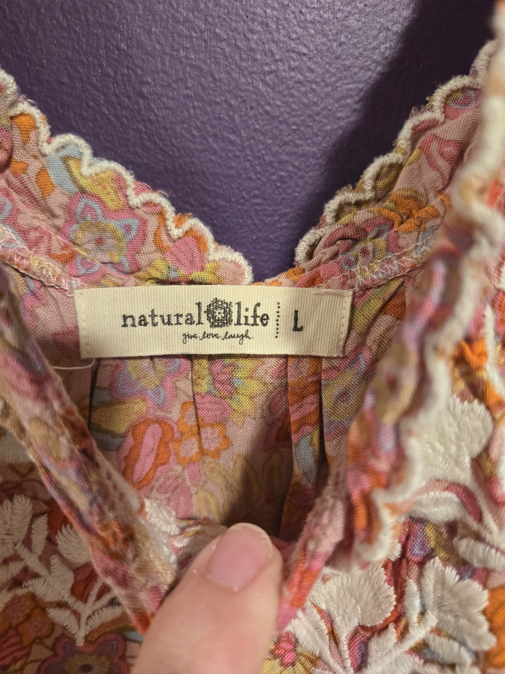 *NATURAL LIFE* Pink and Orange Floral Embroidered Mini Dress - Picture 3 of 7